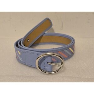 Talbots Womens Belt Blue Size M Leather/Cotton Rainbow Stripe‎